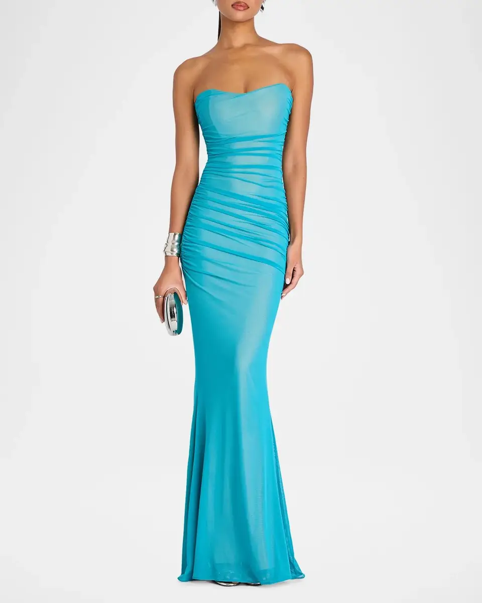 Retrofête Quintessa Ruched Mesh Strapless Gown | Thumbnail 2 Retrofête Quintessa Ruched Mesh Strapless Gown | Thumbnail 2