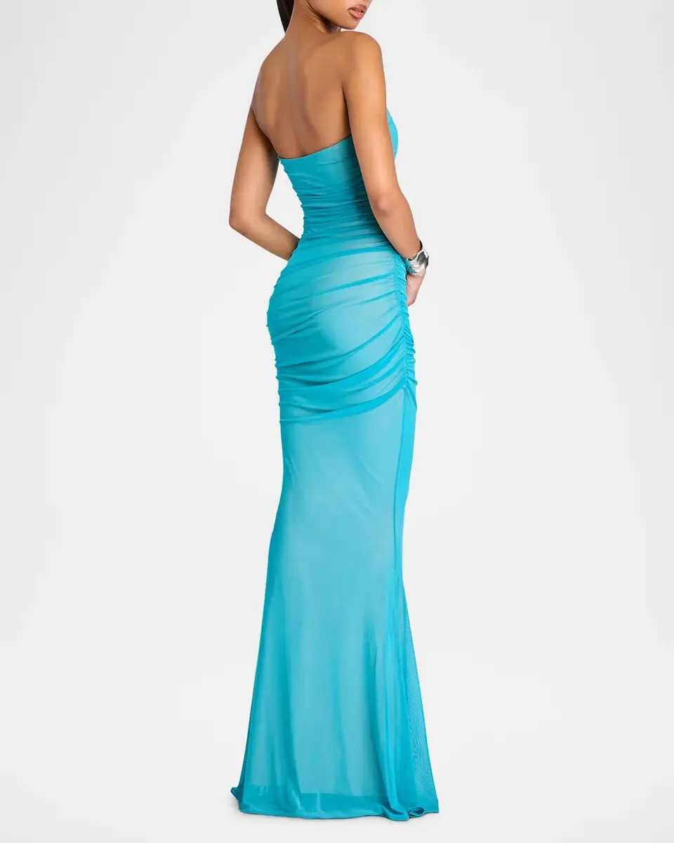 Retrofête Quintessa Ruched Mesh Strapless Gown | Thumbnail 3 Retrofête Quintessa Ruched Mesh Strapless Gown | Thumbnail 3