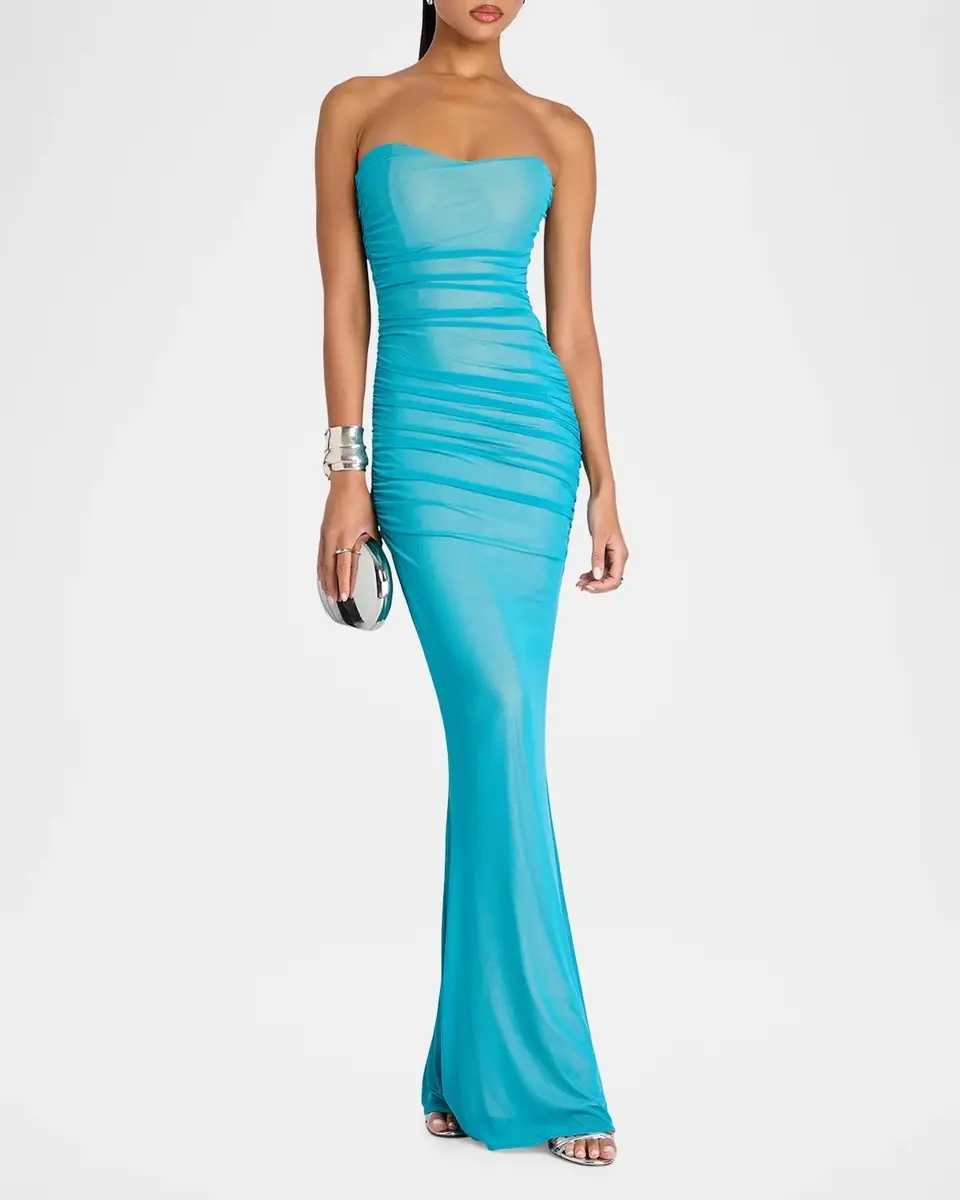 Retrofête Quintessa Ruched Mesh Strapless Gown | Thumbnail 4 Retrofête Quintessa Ruched Mesh Strapless Gown | Thumbnail 4