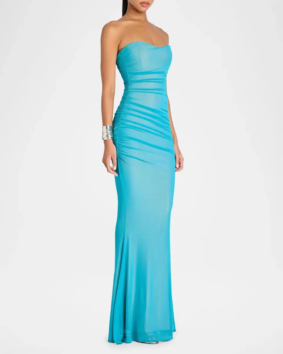 Retrofête Quintessa Ruched Mesh Strapless Gown | Thumbnail 6 Retrofête Quintessa Ruched Mesh Strapless Gown | Thumbnail 6