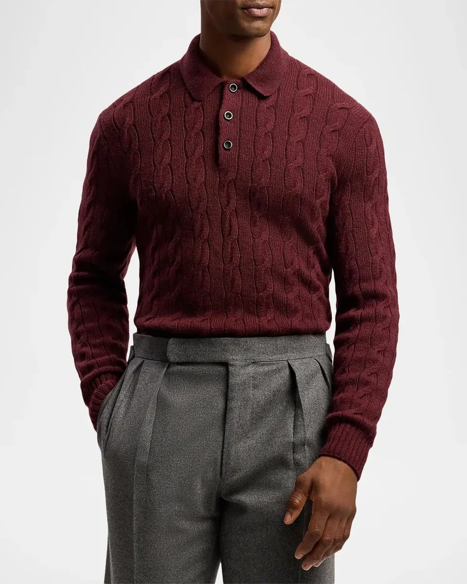 Ralph Lauren Men's Cashmere Cable-Knit Polo Sweater | Thumbnail 4 Ralph Lauren Men's Cashmere Cable-Knit Polo Sweater | Thumbnail 4