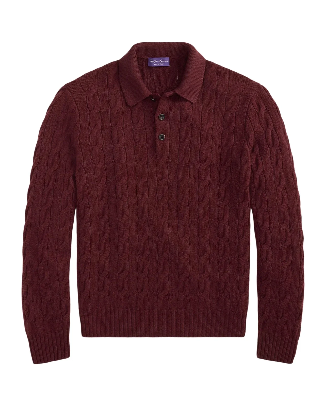 Ralph Lauren Purple Label Men's Cashmere Cable-Knit Polo Sweater