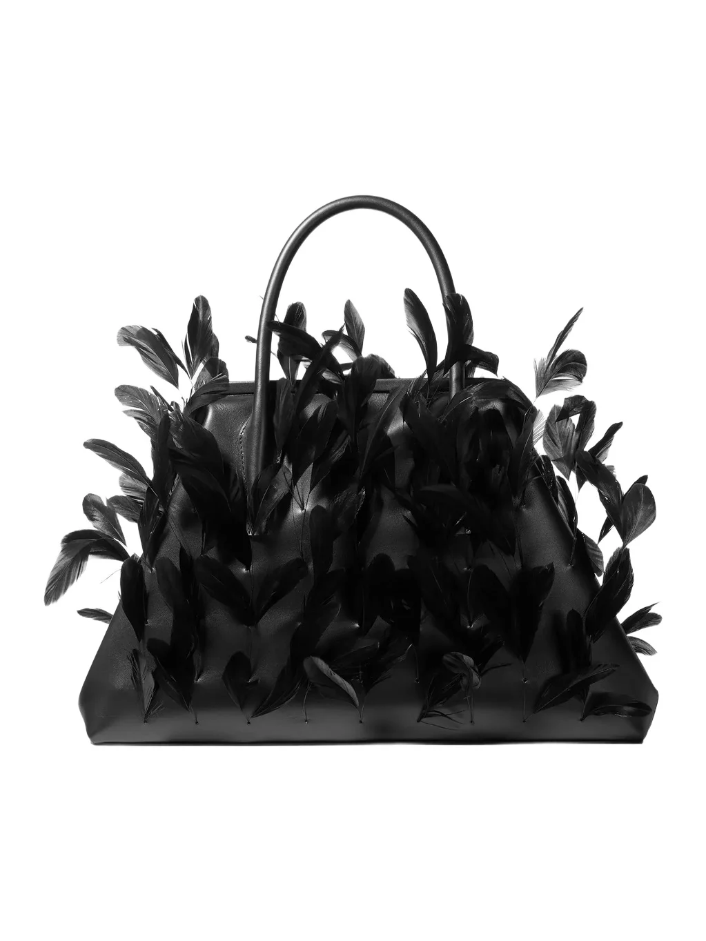 Michael Kors Collection Sofia Large Hand-Embroidered Feather Leather Frame Satchel in Black - One Size by Michael Kors Collection