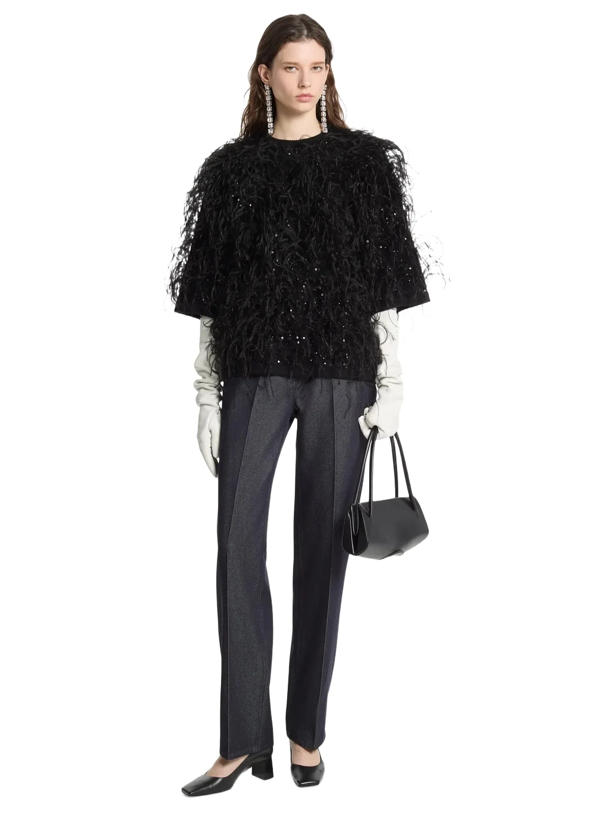 Hand-Embroidered Cashmere Sweater in Black
