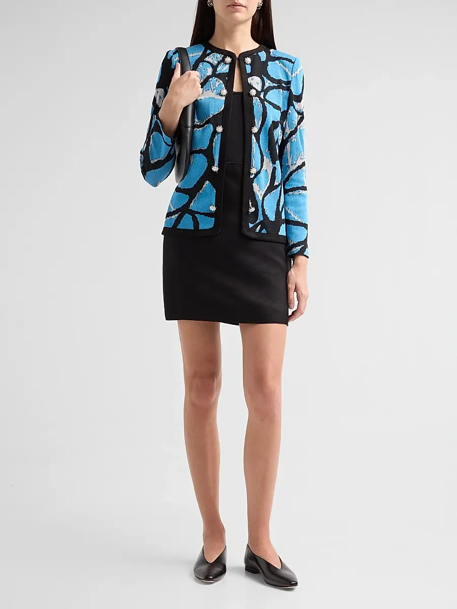 Ming Wang Women's Abstract Jacquard Suede Knit Jacket | Thumbnail 2 Ming Wang Women's Abstract Jacquard Suede Knit Jacket | Thumbnail 2