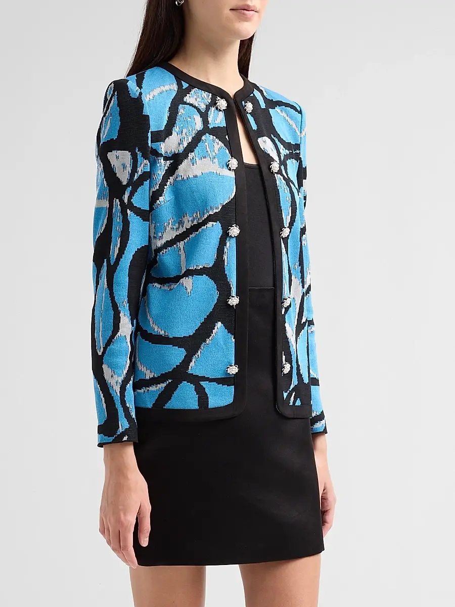 Ming Wang Women's Abstract Jacquard Suede Knit Jacket | Thumbnail 4 Ming Wang Women's Abstract Jacquard Suede Knit Jacket | Thumbnail 4