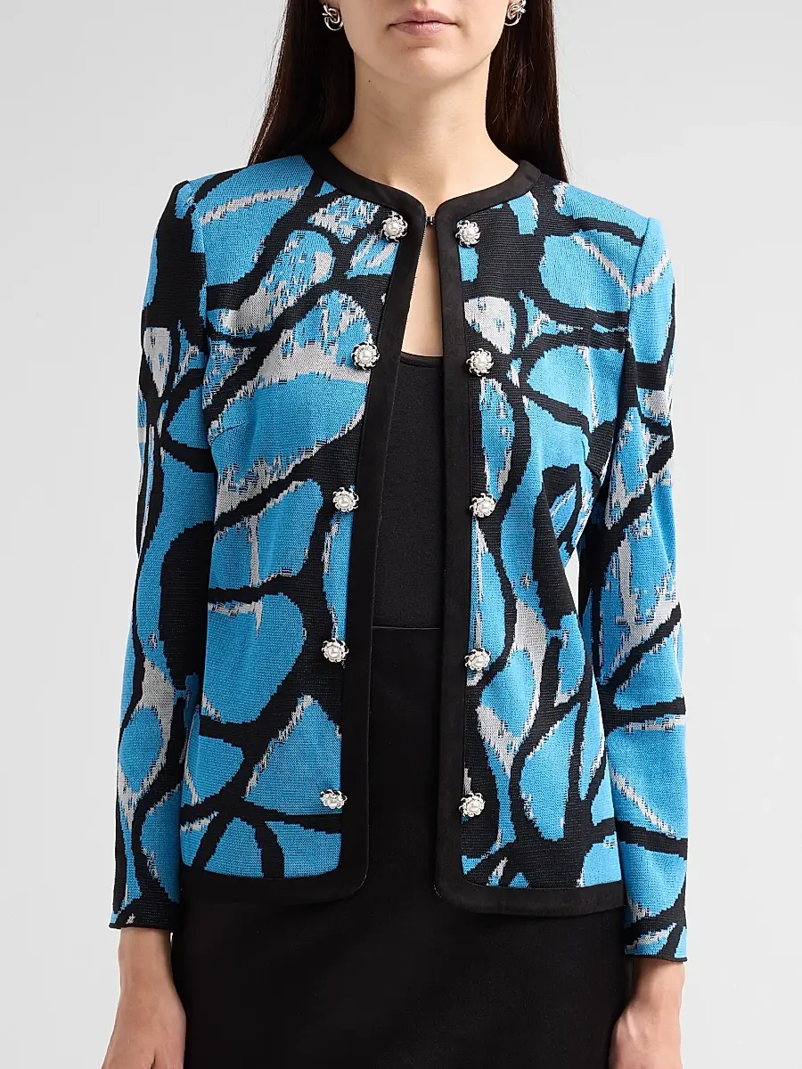 Ming Wang Women's Abstract Jacquard Suede Knit Jacket | Thumbnail 5 Ming Wang Women's Abstract Jacquard Suede Knit Jacket | Thumbnail 5