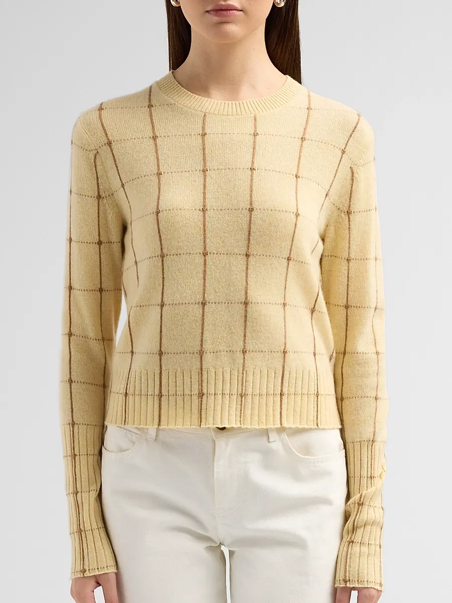 Guest In Residence Women's Shrunken Windowpane Cashmere Crewneck Sweater | Thumbnail 5 Guest In Residence Women's Shrunken Windowpane Cashmere Crewneck Sweater | Thumbnail 5