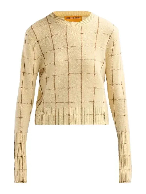 Women's Shrunken Windowpane Cashmere Crewneck Sweater