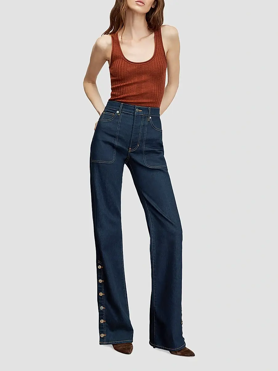 Veronica Beard Women's Crosbie Side-Button High-Rise Wide-Leg Jeans | Thumbnail 2 Veronica Beard Women's Crosbie Side-Button High-Rise Wide-Leg Jeans | Thumbnail 2