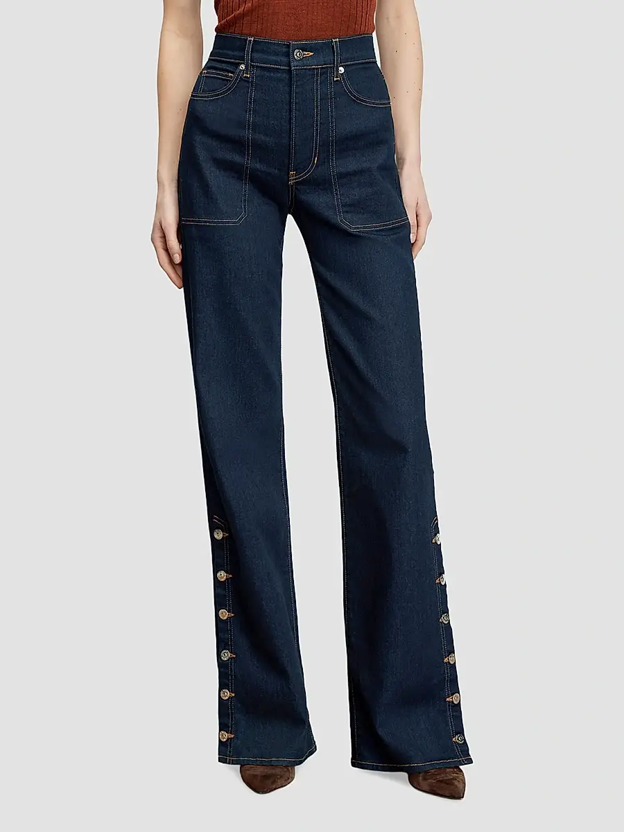 Veronica Beard Women's Crosbie Side-Button High-Rise Wide-Leg Jeans | Thumbnail 4 Veronica Beard Women's Crosbie Side-Button High-Rise Wide-Leg Jeans | Thumbnail 4