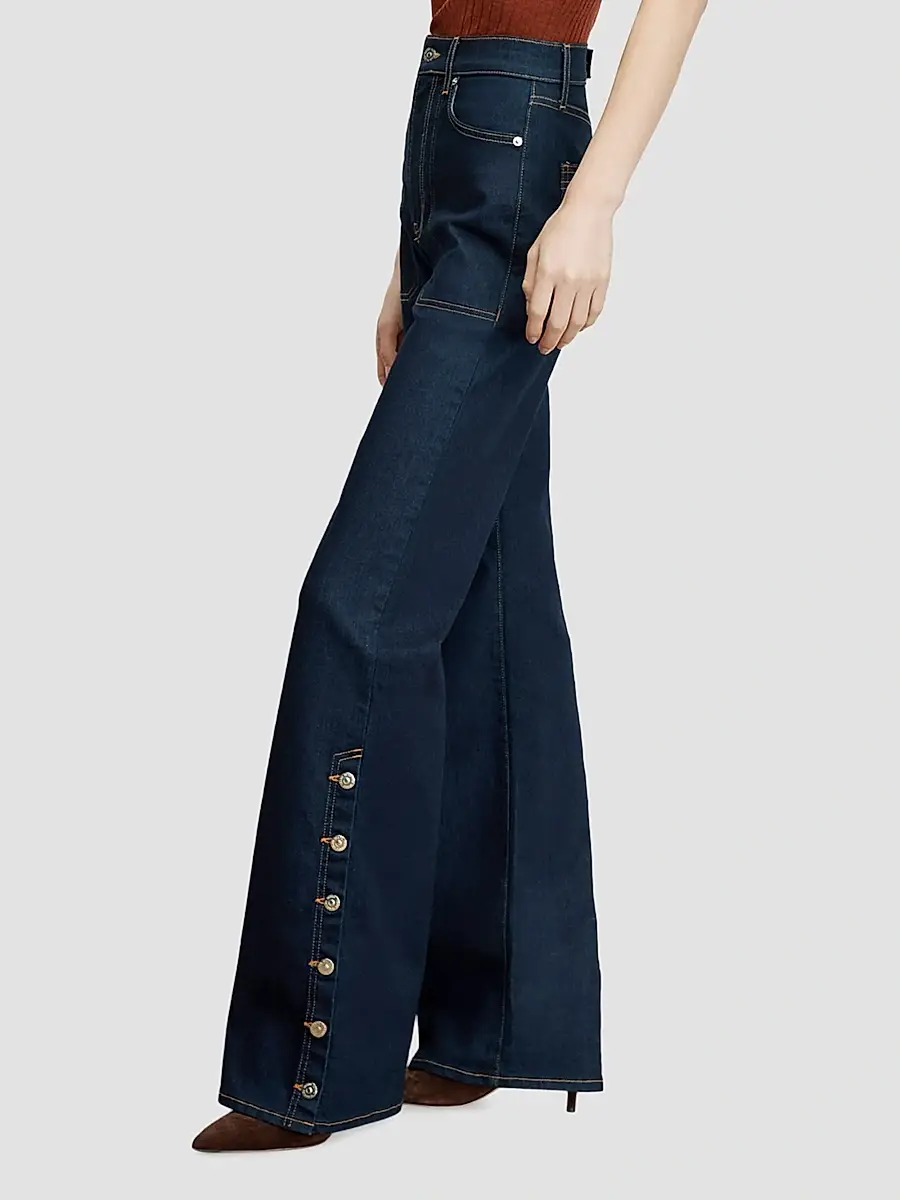 Veronica Beard Women's Crosbie Side-Button High-Rise Wide-Leg Jeans | Thumbnail 5 Veronica Beard Women's Crosbie Side-Button High-Rise Wide-Leg Jeans | Thumbnail 5