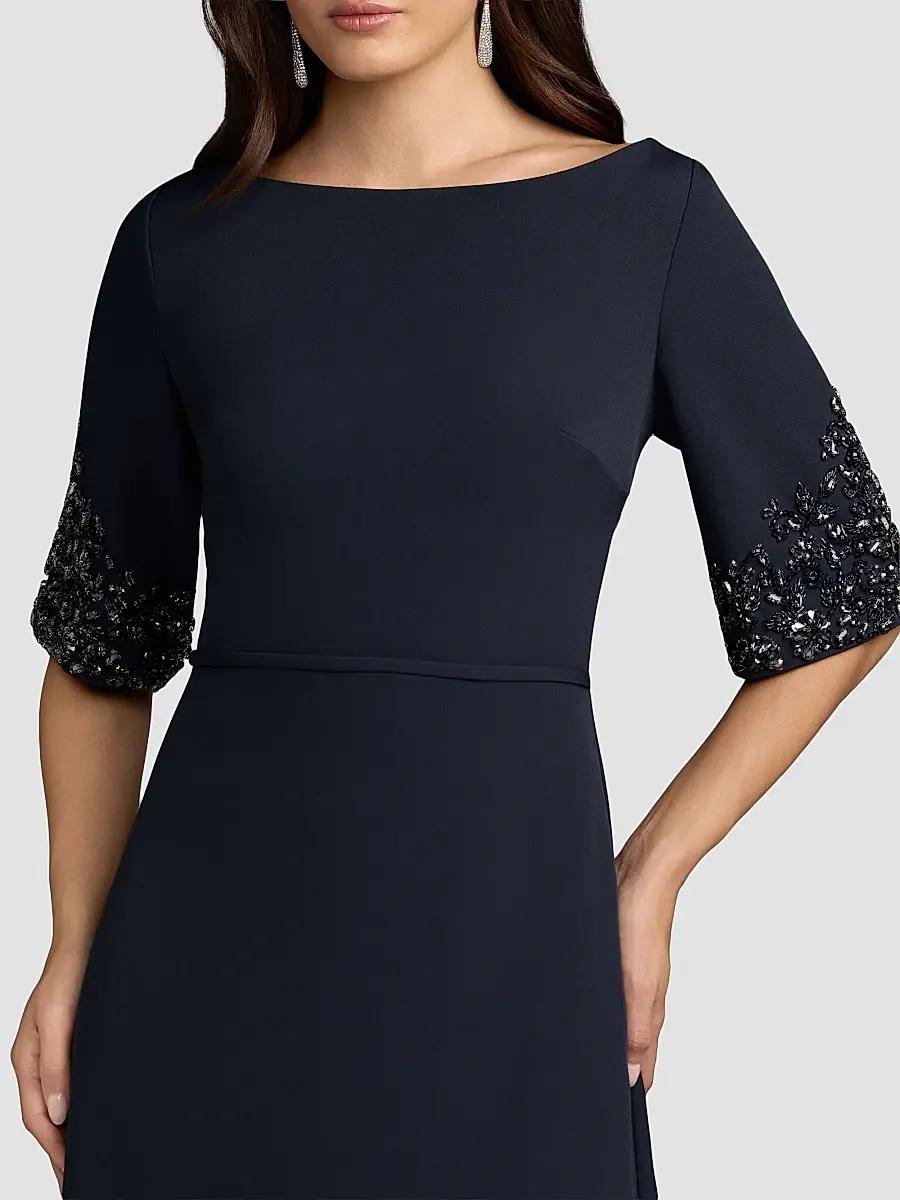 Mac Duggal Women's Crepe Beaded-Sleeves A-Line Gown | Thumbnail 4 Mac Duggal Women's Crepe Beaded-Sleeves A-Line Gown | Thumbnail 4
