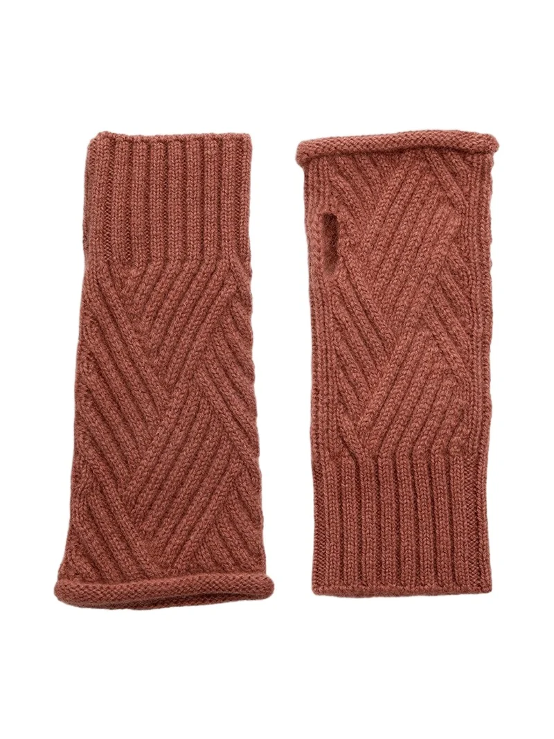 Saks Fifth Avenue Women's Cabel-Knit Ribbed Trim Fingerless Gloves