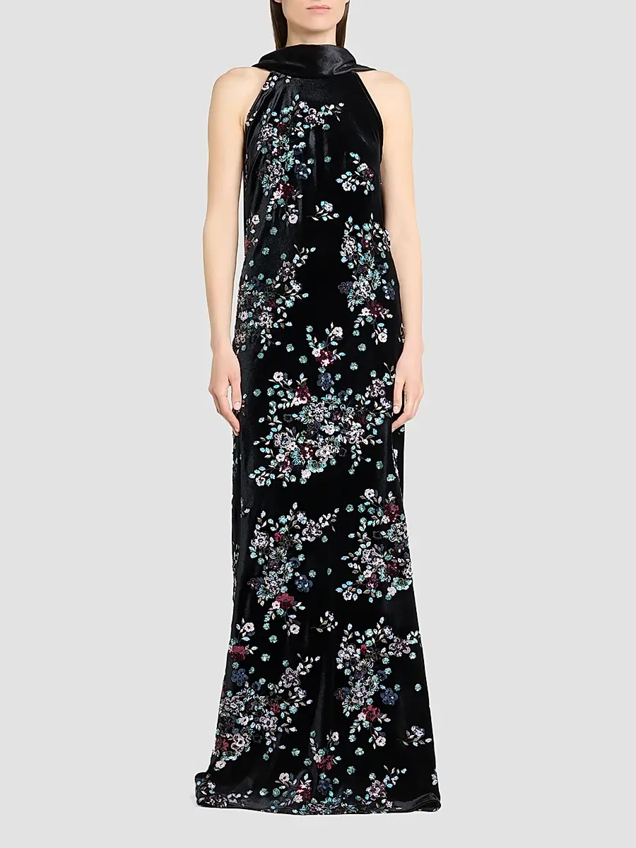 Talbot Runhof Women's Sequin Bloom Velvet Gown | Thumbnail 2 Talbot Runhof Women's Sequin Bloom Velvet Gown | Thumbnail 2