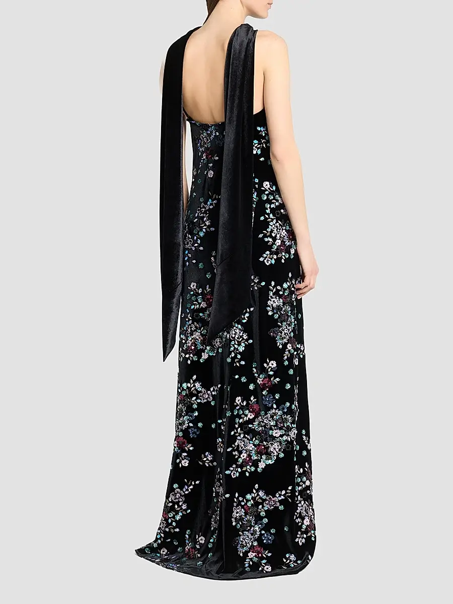 Talbot Runhof Women's Sequin Bloom Velvet Gown | Thumbnail 3 Talbot Runhof Women's Sequin Bloom Velvet Gown | Thumbnail 3