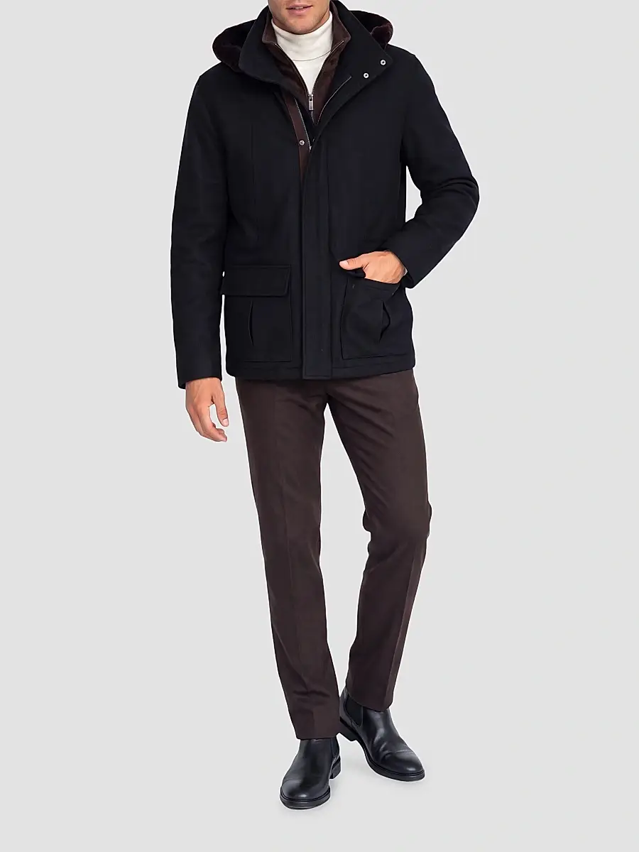 Gorski Men's Zip Parka Jacket with Shearling Lamb Hood Trim | Thumbnail 2 Gorski Men's Zip Parka Jacket with Shearling Lamb Hood Trim | Thumbnail 2