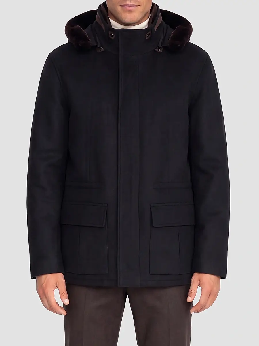 Gorski Men's Zip Parka Jacket with Shearling Lamb Hood Trim | Thumbnail 3 Gorski Men's Zip Parka Jacket with Shearling Lamb Hood Trim | Thumbnail 3