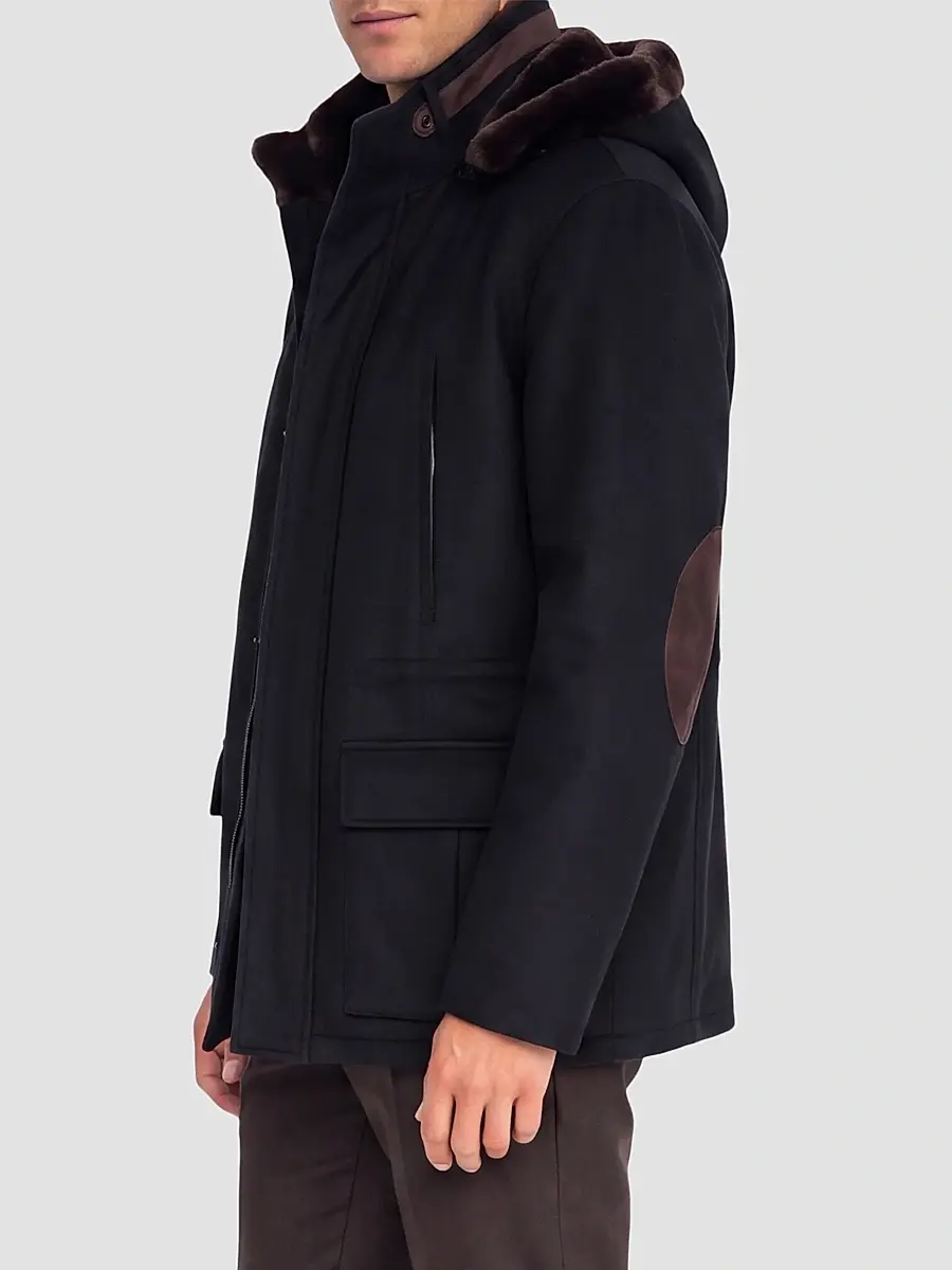 Gorski Men's Zip Parka Jacket with Shearling Lamb Hood Trim | Thumbnail 4 Gorski Men's Zip Parka Jacket with Shearling Lamb Hood Trim | Thumbnail 4