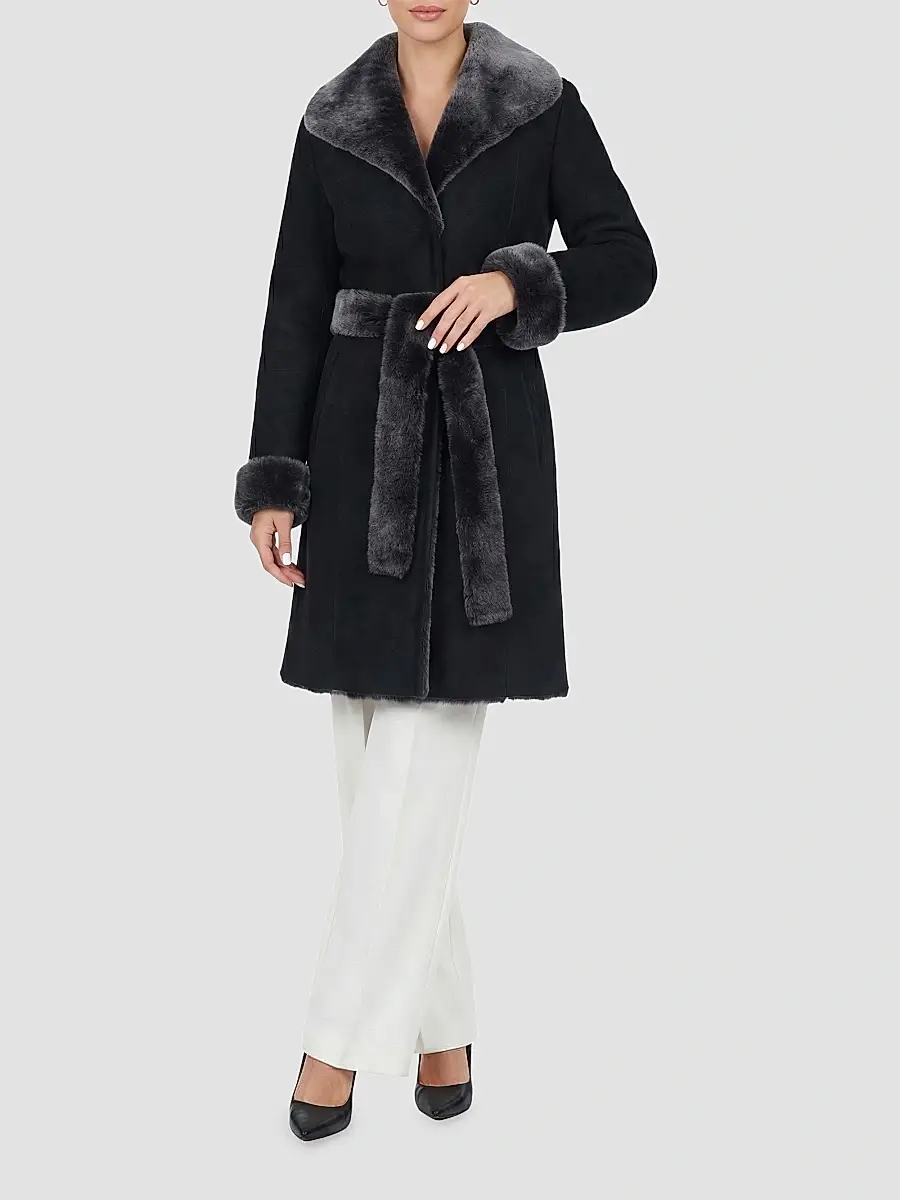 Gorski Women's Merino Lamb Short Coat with Belt | Thumbnail 2