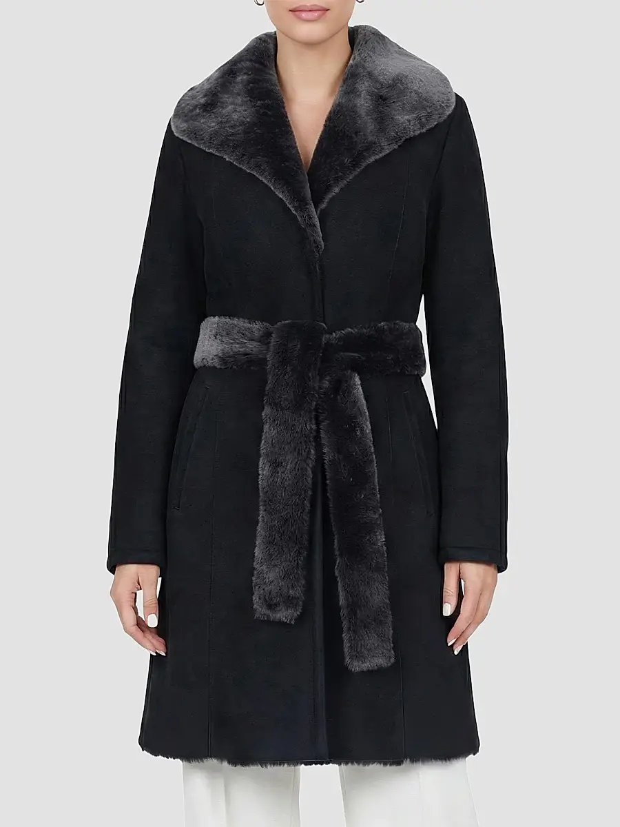Gorski Women's Merino Lamb Short Coat with Belt | Thumbnail 3
