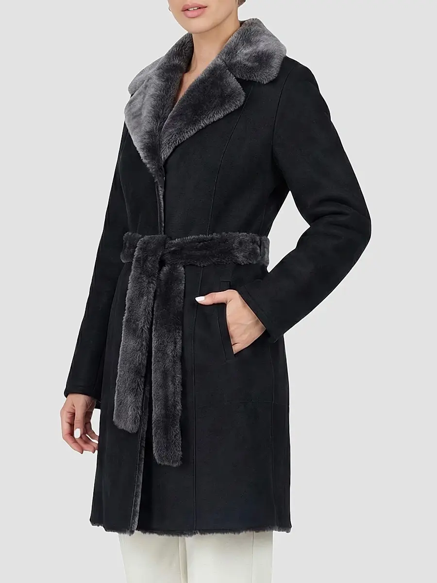 Gorski Women's Merino Lamb Short Coat with Belt | Thumbnail 4