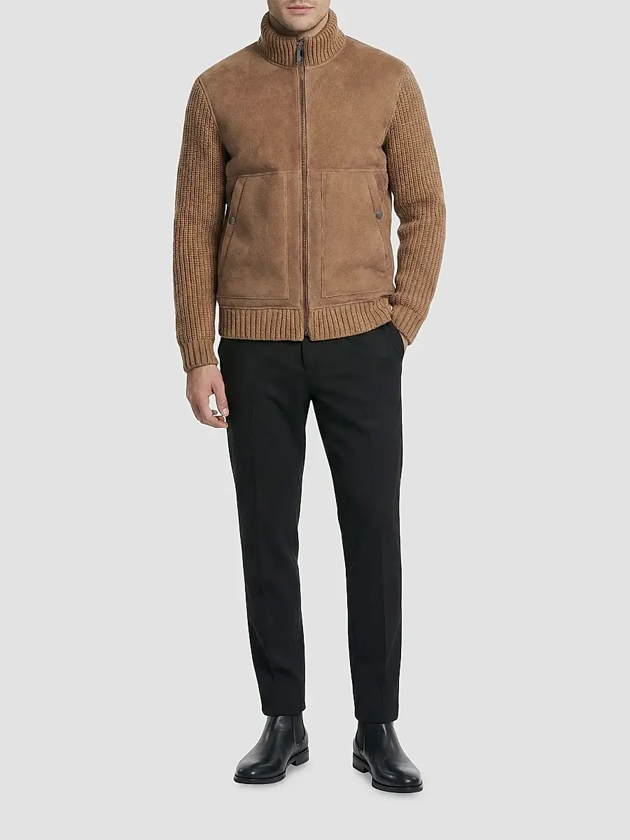 Gorski Men's Merino Shearling Lamb Jacket with Knit Sleeves and Hem | Thumbnail 2 Gorski Men's Merino Shearling Lamb Jacket with Knit Sleeves and Hem | Thumbnail 2