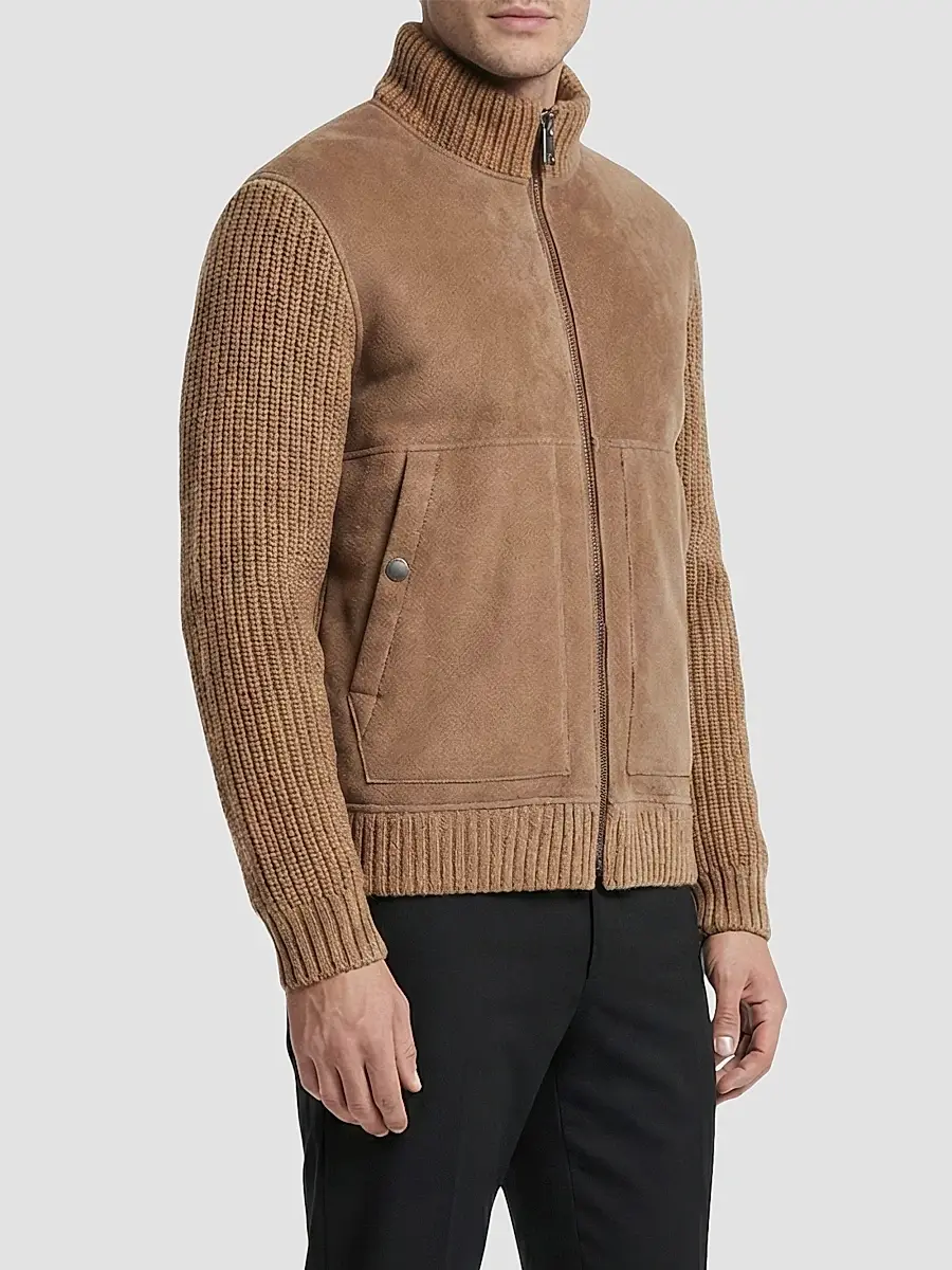 Gorski Men's Merino Shearling Lamb Jacket with Knit Sleeves and Hem | Thumbnail 3 Gorski Men's Merino Shearling Lamb Jacket with Knit Sleeves and Hem | Thumbnail 3