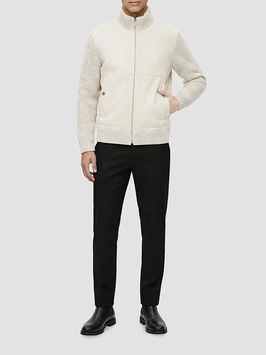 Gorski Men's Merino Shearling Lamb Jacket with Knit Sleeves and Hem | Thumbnail 2 Gorski Men's Merino Shearling Lamb Jacket with Knit Sleeves and Hem | Thumbnail 2