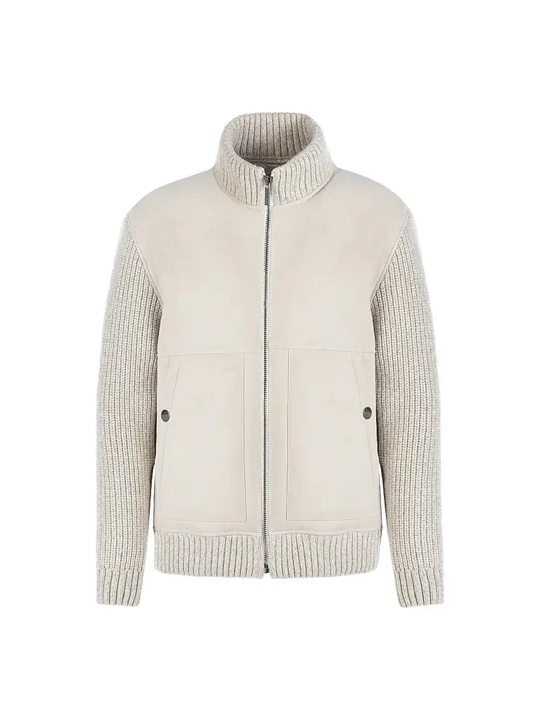 Gorski Men's Merino Shearling Lamb Jacket with Knit Sleeves and Hem