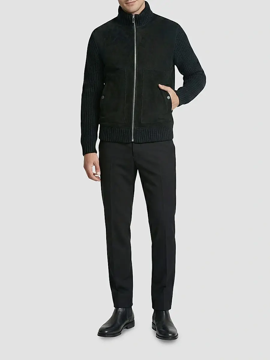 Gorski Men's Merino Shearling Lamb Jacket with Knit Sleeves and Hem | Thumbnail 2 Gorski Men's Merino Shearling Lamb Jacket with Knit Sleeves and Hem | Thumbnail 2