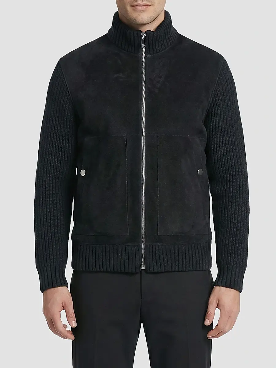 Gorski Men's Merino Shearling Lamb Jacket with Knit Sleeves and Hem | Thumbnail 3 Gorski Men's Merino Shearling Lamb Jacket with Knit Sleeves and Hem | Thumbnail 3
