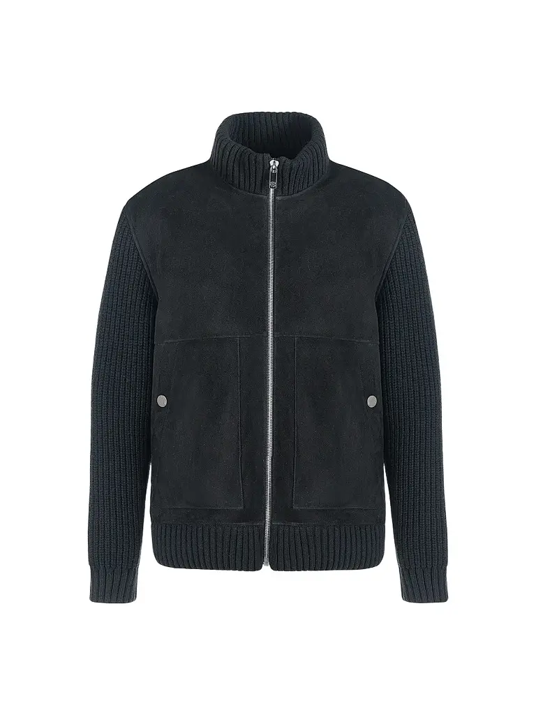 Gorski Men's Merino Shearling Lamb Jacket with Knit Sleeves and Hem