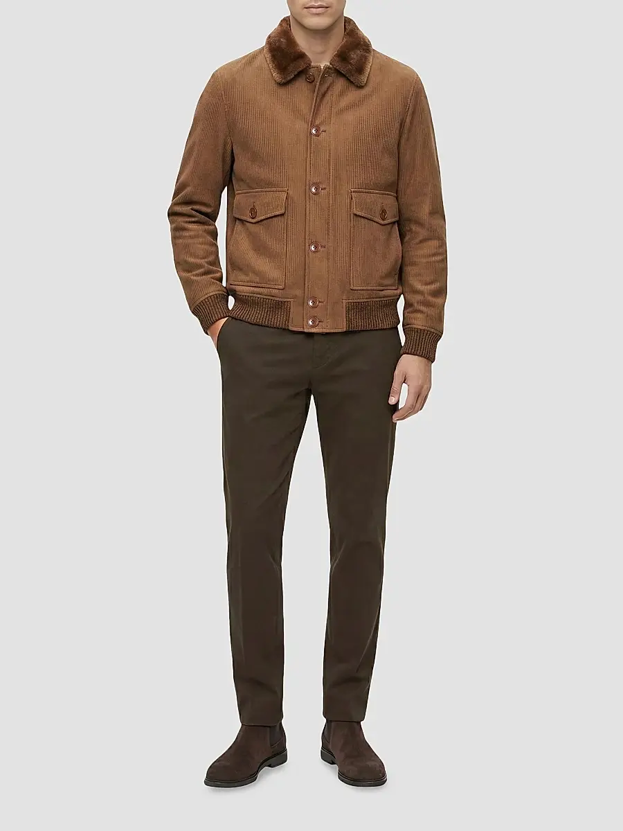 Gorski Men's Embossed Merino Shearling Lamb Bomber Jacket | Thumbnail 2 Gorski Men's Embossed Merino Shearling Lamb Bomber Jacket | Thumbnail 2