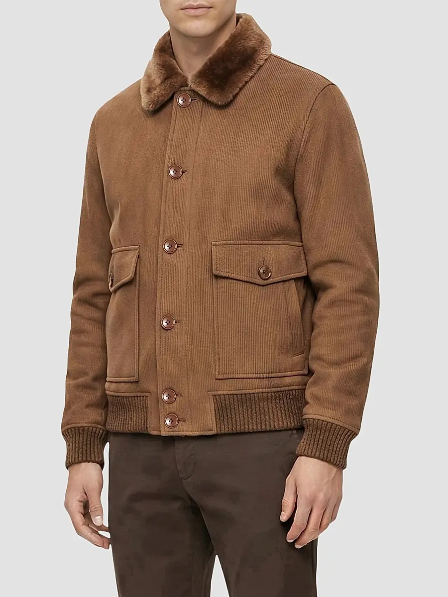 Gorski Men's Embossed Merino Shearling Lamb Bomber Jacket | Thumbnail 4 Gorski Men's Embossed Merino Shearling Lamb Bomber Jacket | Thumbnail 4
