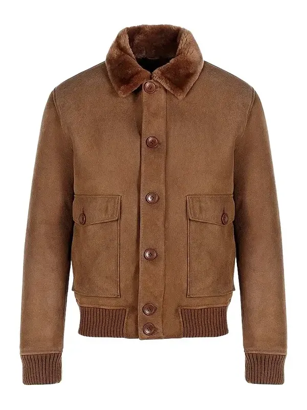 Men's Embossed Merino Shearling Lamb Bomber Jacket Men's Embossed Merino Shearling Lamb Bomber Jacket
