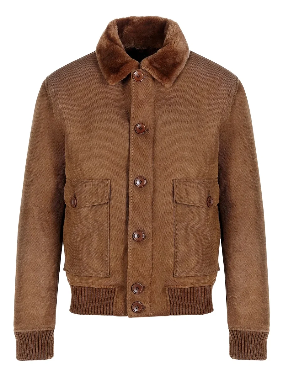 Men's Embossed Merino Shearling Lamb Bomber Jacket Men's Embossed Merino Shearling Lamb Bomber Jacket