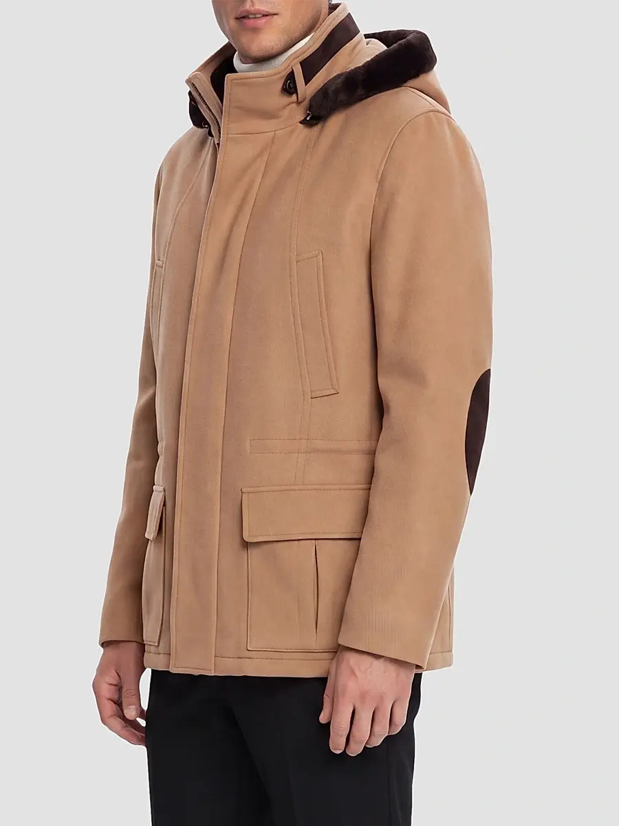 Gorski Men's Zip Parka Jacket with Shearling Lamb Hood Trim | Thumbnail 4 Gorski Men's Zip Parka Jacket with Shearling Lamb Hood Trim | Thumbnail 4