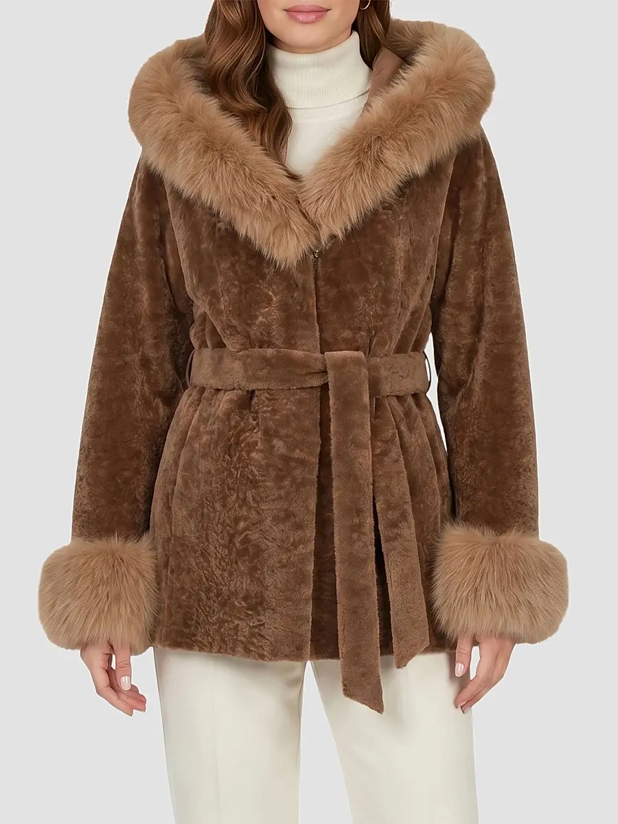 Gorski Women's Textured Lamb Reversible Parka Jacket | Thumbnail 3