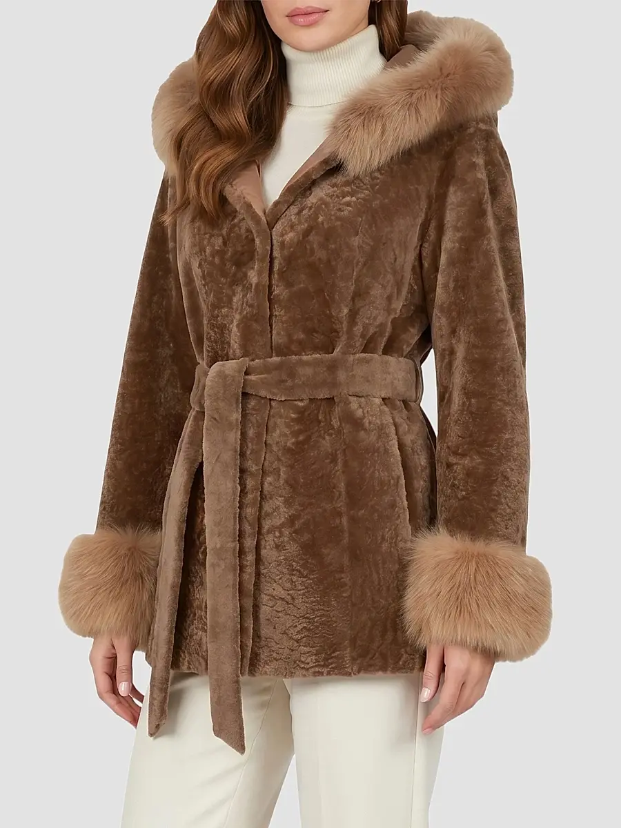 Gorski Women's Textured Lamb Reversible Parka Jacket | Thumbnail 4