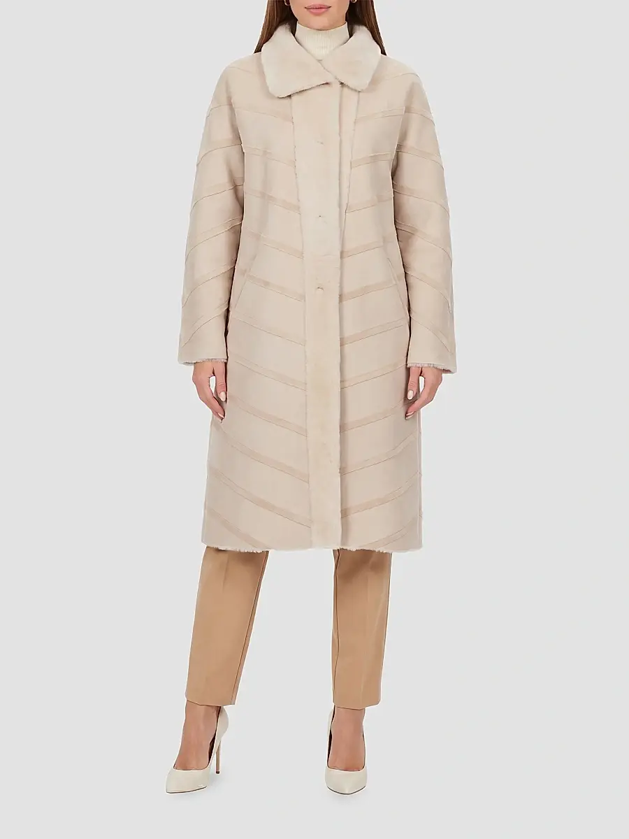 Gorski Women's Reversible Merino Shearling Lamb Chevron Short Coat | Thumbnail 2 Gorski Women's Reversible Merino Shearling Lamb Chevron Short Coat | Thumbnail 2