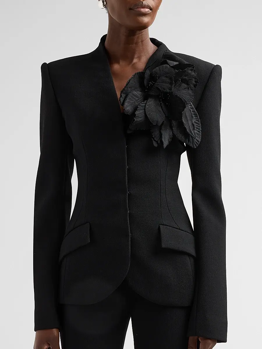 Sergio Hudson Women's Collarless Slim Tailored Wool-Blend Jacket | Thumbnail 5