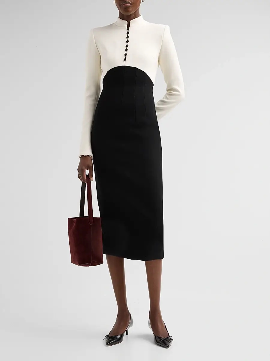 Sergio Hudson Women's Two-Tone Stretch Wool Crêpe Cocktail Dress | Thumbnail 2 Sergio Hudson Women's Two-Tone Stretch Wool Crêpe Cocktail Dress | Thumbnail 2