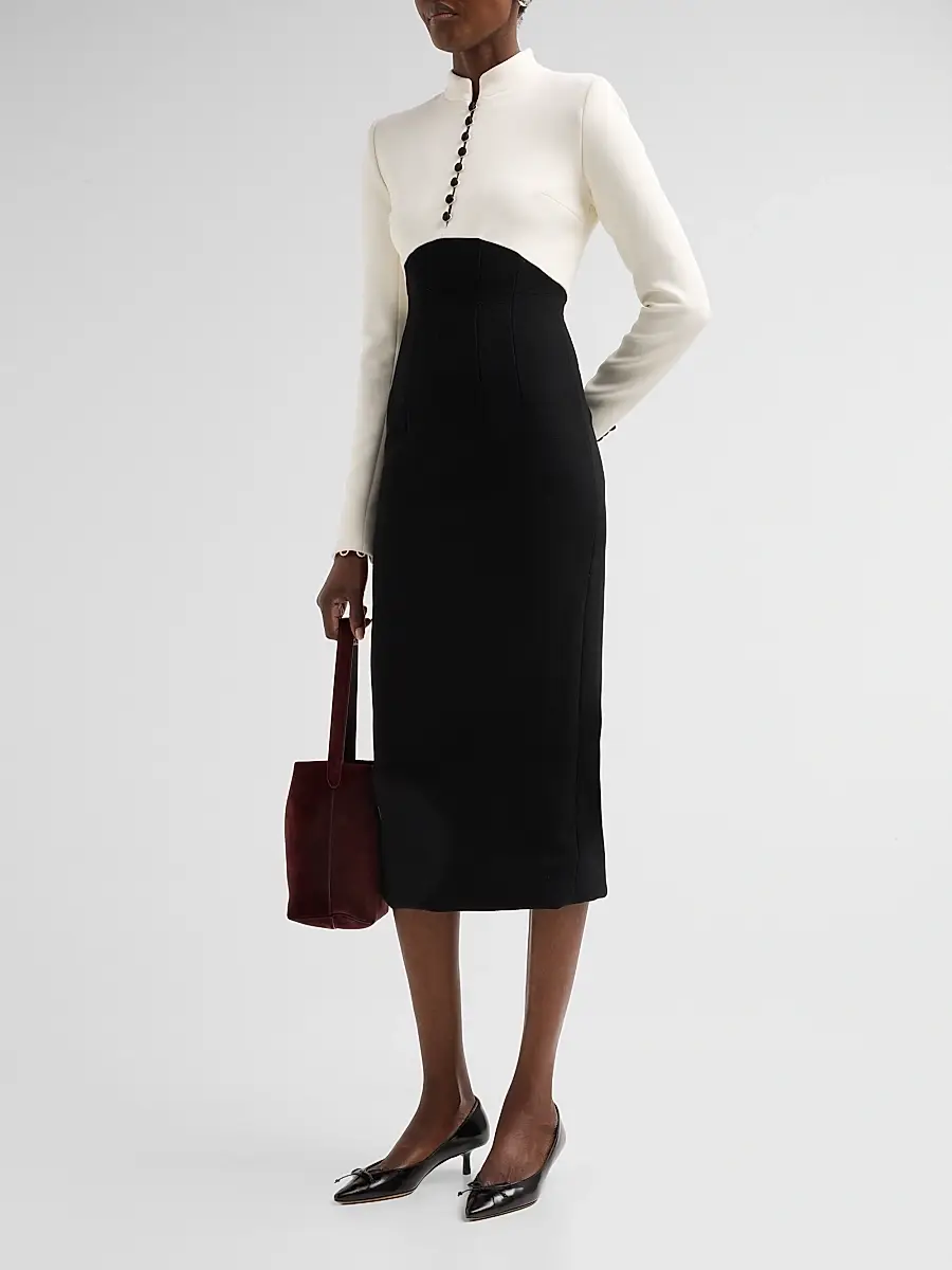 Sergio Hudson Women's Two-Tone Stretch Wool Crêpe Cocktail Dress | Thumbnail 4 Sergio Hudson Women's Two-Tone Stretch Wool Crêpe Cocktail Dress | Thumbnail 4