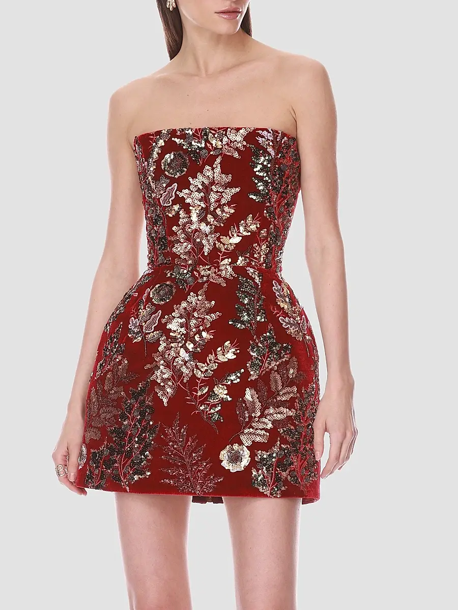 Bronx and Banco Women's Embellished Velvet Fit & Flare Strapless Mini Dress | Thumbnail 3 Bronx and Banco Women's Embellished Velvet Fit & Flare Strapless Mini Dress | Thumbnail 3