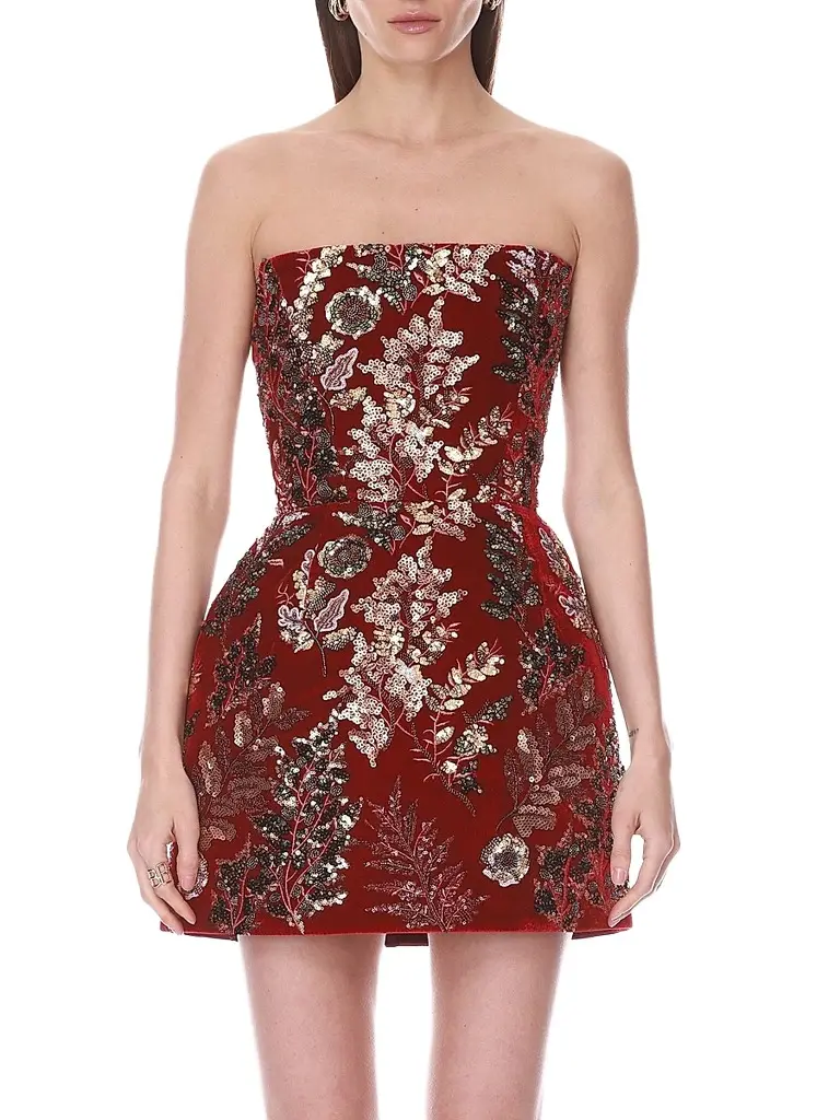 Bronx and Banco Women's Embellished Velvet Fit & Flare Strapless Mini Dress