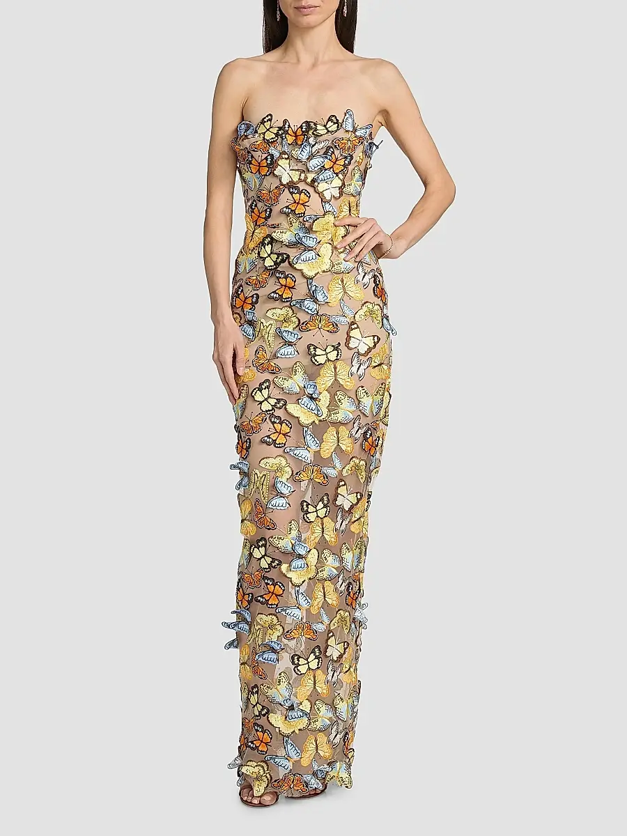 Bronx and Banco Women's Bella 3D Butterfly Dahlia Strapless Gown | Thumbnail 2 Bronx and Banco Women's Bella 3D Butterfly Dahlia Strapless Gown | Thumbnail 2