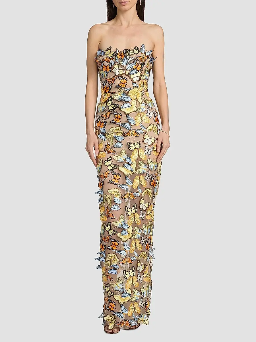 Bronx and Banco Women's Bella 3D Butterfly Dahlia Strapless Gown | Thumbnail 3 Bronx and Banco Women's Bella 3D Butterfly Dahlia Strapless Gown | Thumbnail 3