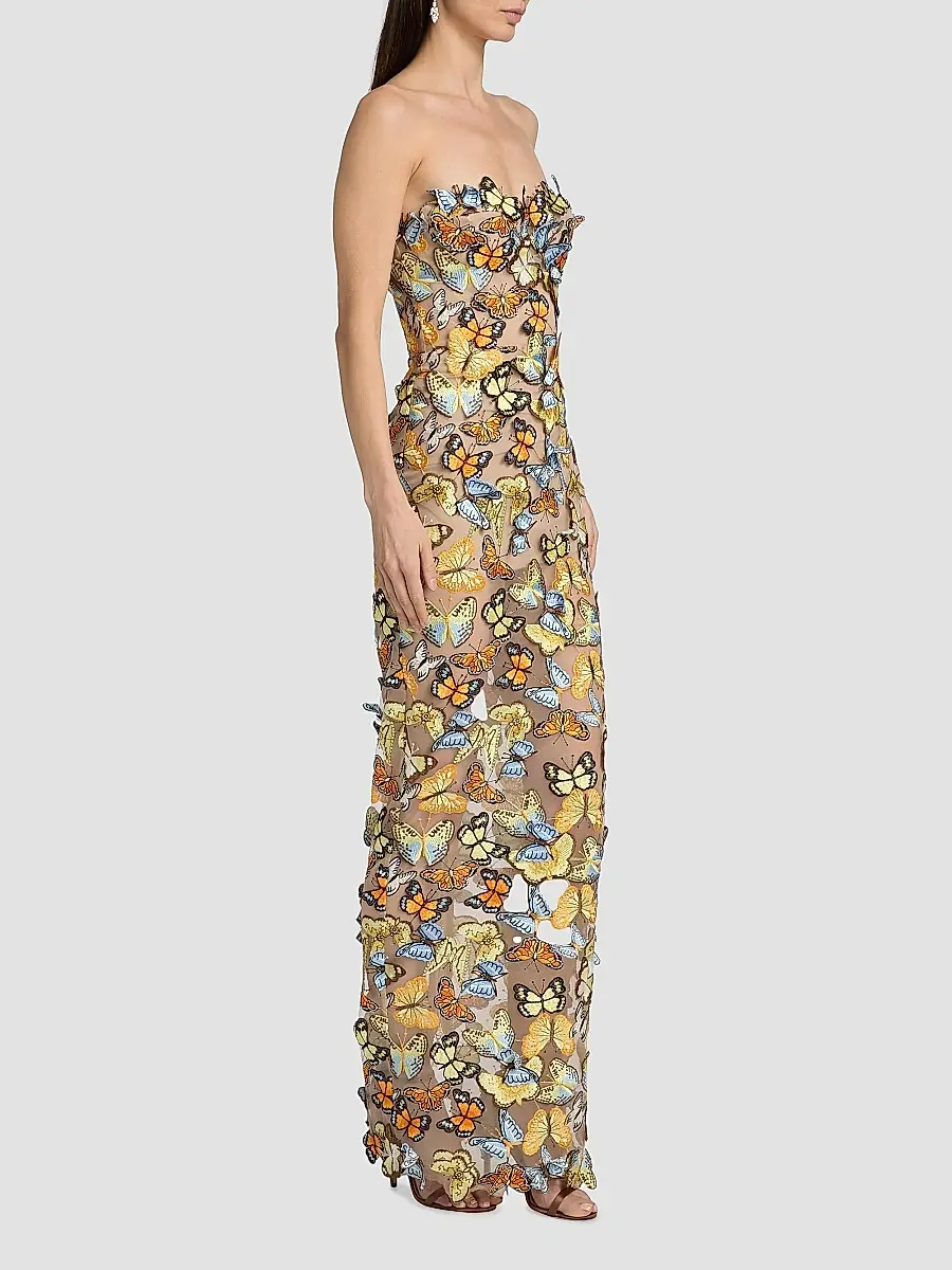 Bronx and Banco Women's Bella 3D Butterfly Dahlia Strapless Gown | Thumbnail 4 Bronx and Banco Women's Bella 3D Butterfly Dahlia Strapless Gown | Thumbnail 4
