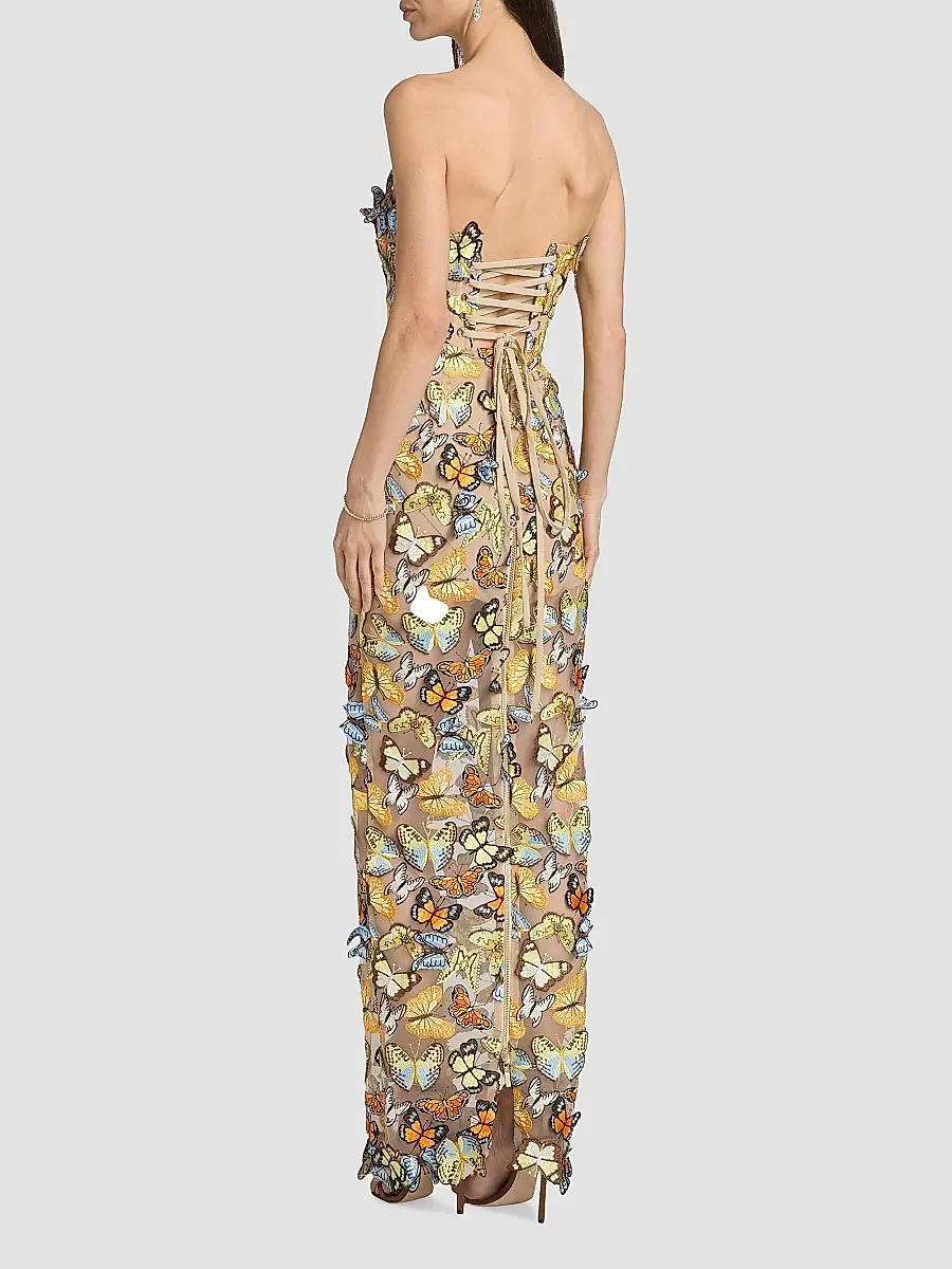 Bronx and Banco Women's Bella 3D Butterfly Dahlia Strapless Gown | Thumbnail 5 Bronx and Banco Women's Bella 3D Butterfly Dahlia Strapless Gown | Thumbnail 5